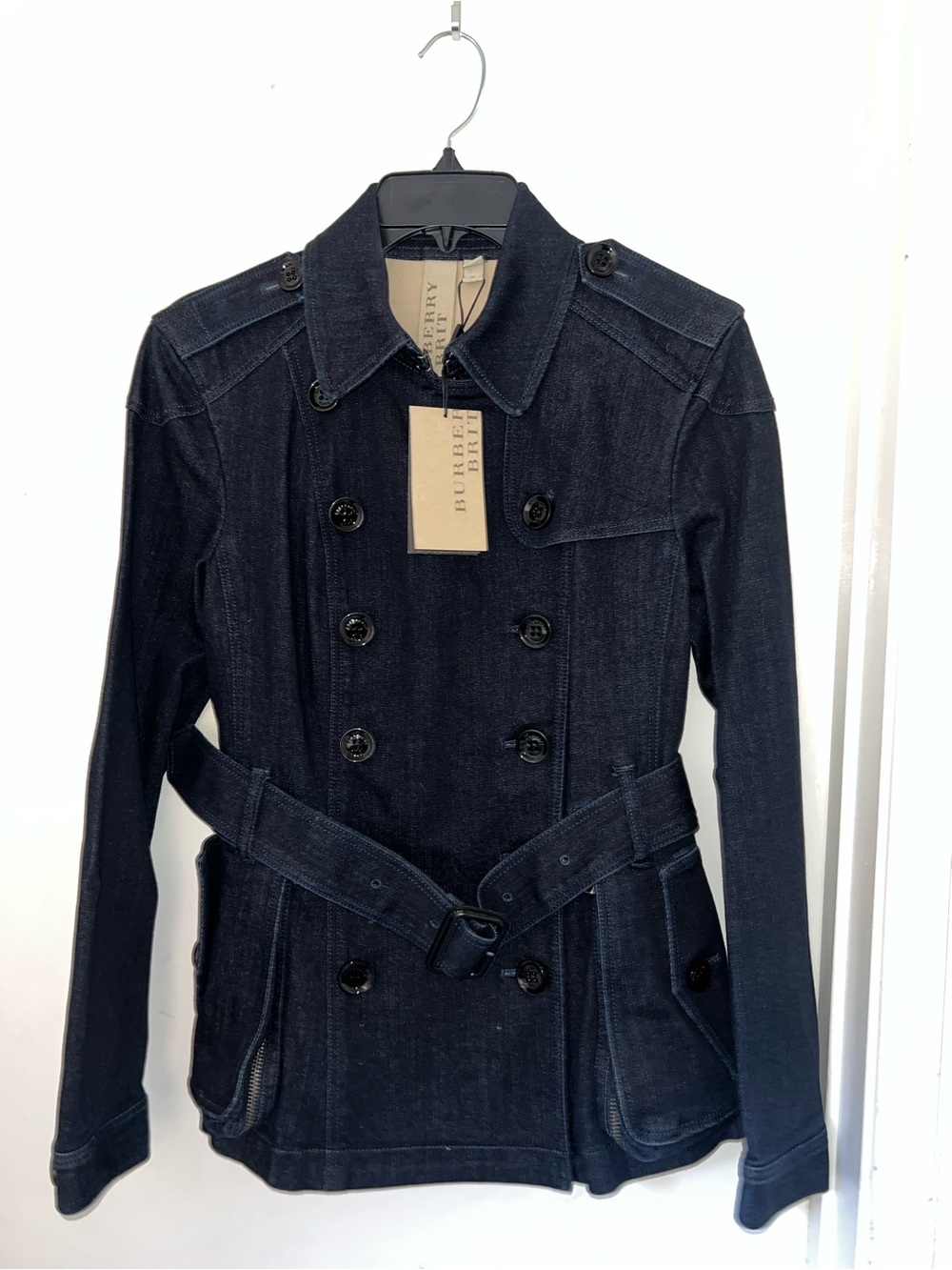 Burberry Navy Double-Breasted Trench Coat with Belt